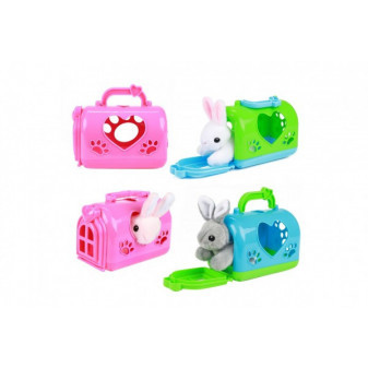 Králík/Králíček v přepravním boxu plyš/plast 13cm 4 barvy