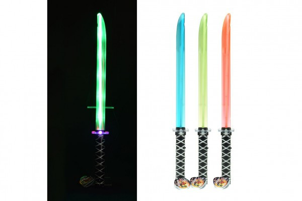 Świecący miecz plastikowy 66 cm zasilany baterią z dźwiękiem i światłem 3 kolory