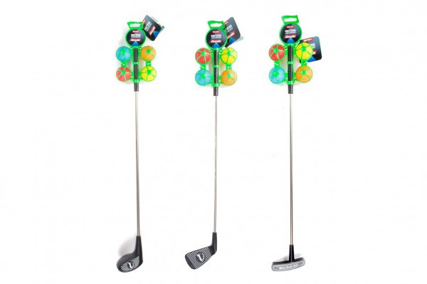 Golfová sada 1ks hůl 60cm + 4ks míček kov/plast 3 druhy
