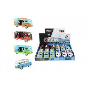 Autobus retro kov/plast 12cm na baterie se zvukem se světlem na zpětné natažení 4 barvy