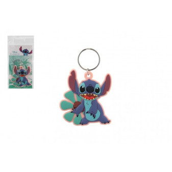 Přívěsek na klíče/Klíčenka Lilo & Stitch gumový 6cm s květinou v sáčku