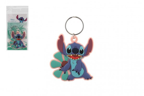 Přívěsek na klíče/Klíčenka Lilo & Stitch gumový 6cm s květinou v sáčku