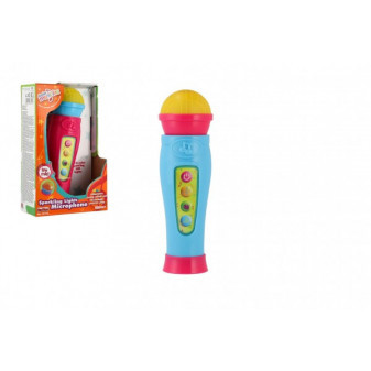 Mikrofon s ozvěnou plast 20cm na baterie se světlem se zvukem 2 barvy v krabičce 13x20x6cm