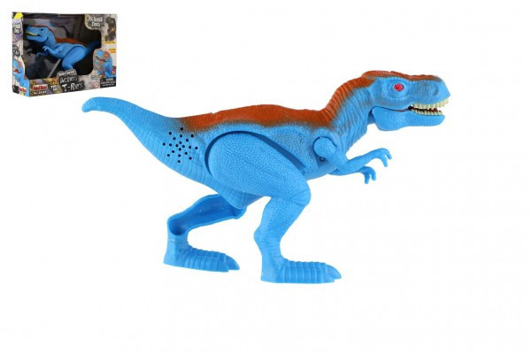 Dinozaur T-Rex plastikowy 18cm na baterie z dźwiękiem i światłem w pudełku 21x15x6,5cm