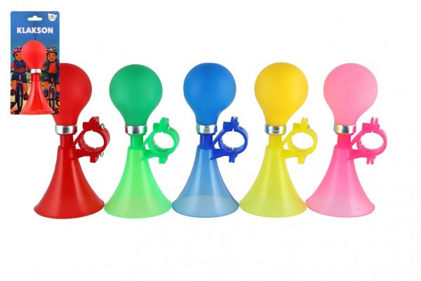 Klakson trumpeta na kolo 14cm 5 barev na kartě 10,5x22cm