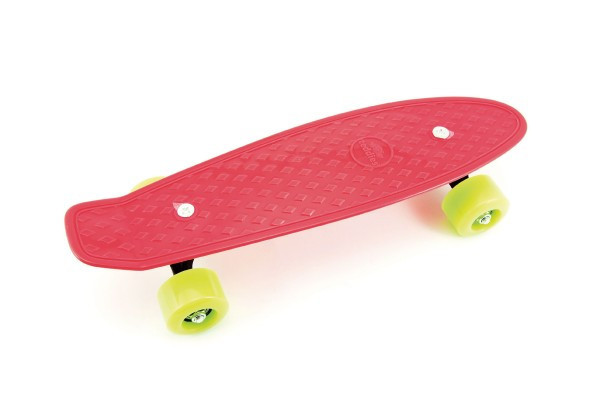 Skateboard - pennyboard 43cm, nosnost 60kg kovové osy, červený, zelená kola