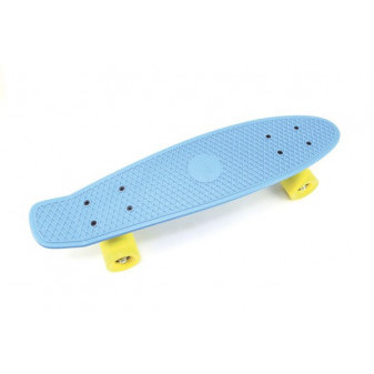 Skateboard - pennyboard 60cm nosnost 90kg, kovové osy, modrá barva, žlutá kola