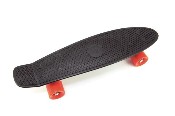 Skateboard - pennyboard 60cm nosnosť 90kg, kovové osi, čierna farba, oranžové kolesá