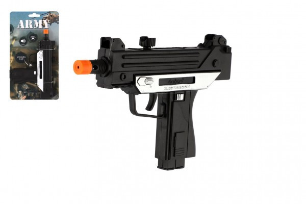 Pistole samopal plast ARMY 17,5cm na baterie se zvukem se světlem černá na kartě