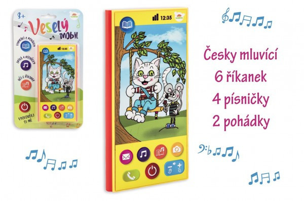 Veselý Mobil Telefón plast česky hovoriaci 7,5x15cm na batérie so zvukom na karte