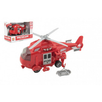 Vrtulník záchranářský plast 21cm na setrvačník na bat. se světlem se zvukem v krabici 24x15,5x11