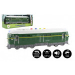Lokomotíva/Vlak zelená plast 35cm na batérie so zvukom so svetlom v krabici 41x16x12cm