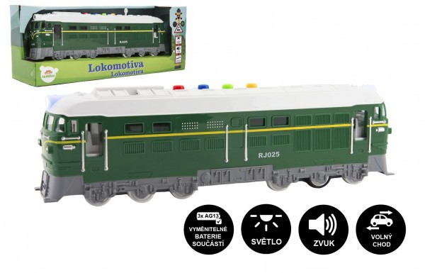Lokomotíva/Vlak zelená plast 35cm na batérie so zvukom so svetlom v krabici 41x16x12cm