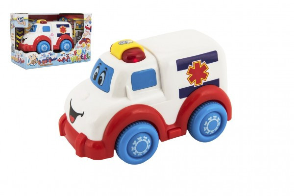 Auto ambulance pro nejmenší plast 15cm na volný chod na bat. se světlem se zvukem v krabičce 12m