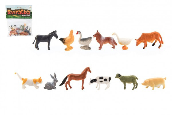 Zvieratká mini domáca farma plast 4-6cm 12ks v sáčku