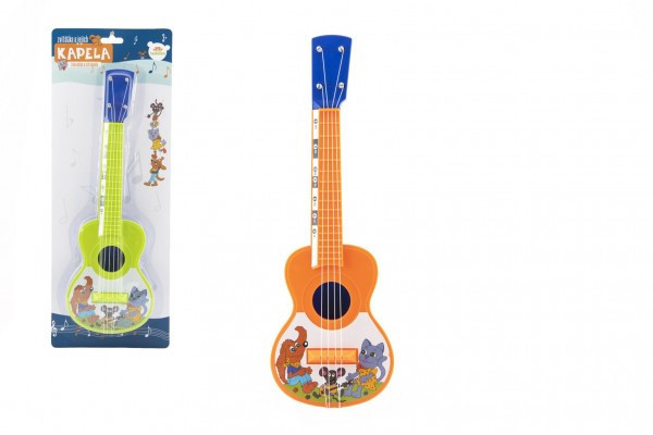 Ukulele/gitara plast 40cm s trsátkom Zvieratká a ich kapela 2 farby na karte