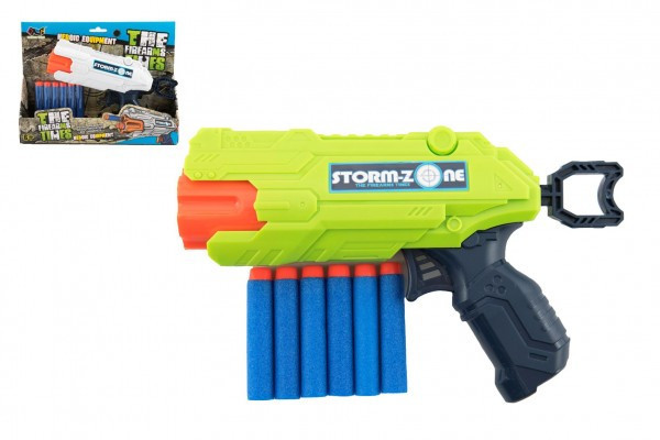 Pištoľ na penové náboje 22cm plast + 6 ks nábojov 2 farby v krabici 26x21x5cm