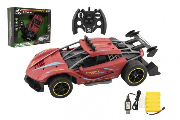 Auto RC Šport červené 33cm plast 2,4 GHz na batérie + dobíjací pack v krabici 43x36x13cm