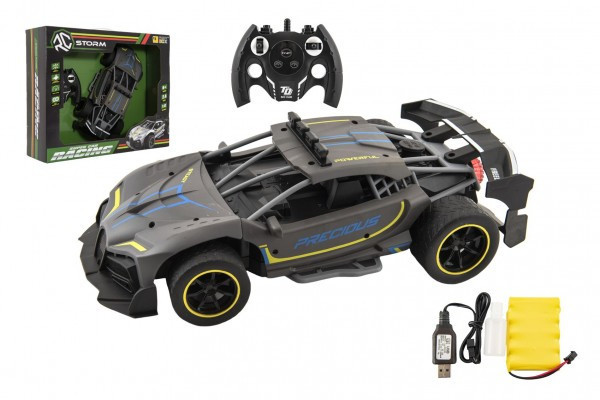 Auto RC Sport antracit vypúšťajúci paru 33cm plast 2,4 GHz na bat. + dobíjací pack v krabici 43x36