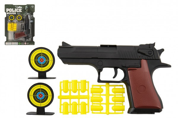 Zatyczka do pistoletu 17 cm plastikowa + naboje 12 szt. + tarcza celownicza 2 szt. na karcie