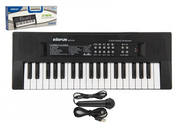 Fortepian/organy/klawisze 37 klawiszy plastikowy zasilany przez USB + mikrofon 40cm w pudełku 41x15x4cm