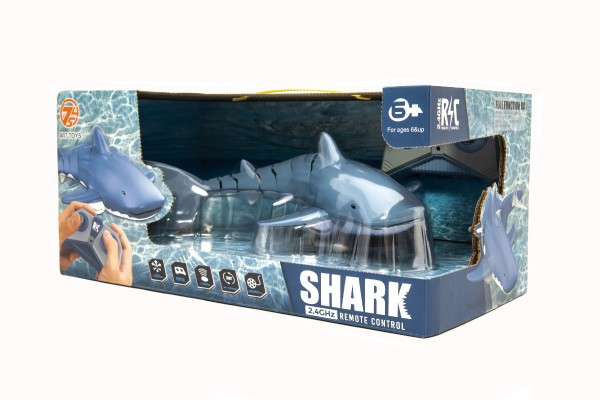 Žralok RC plast 35cm na dálkové ovládání +dobíjecí pack v krabici 38x17x20cm