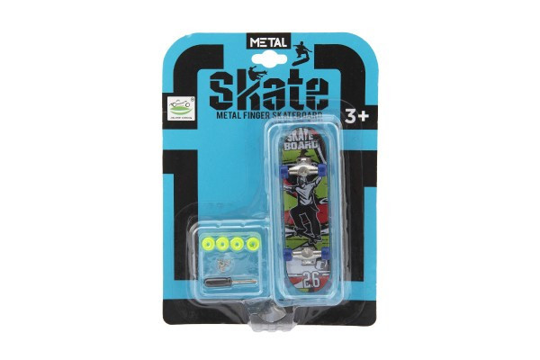 Skateboard prstový skrutkovací plast 9cm s doplnkami mix farieb na karte 12,5x17x3cm