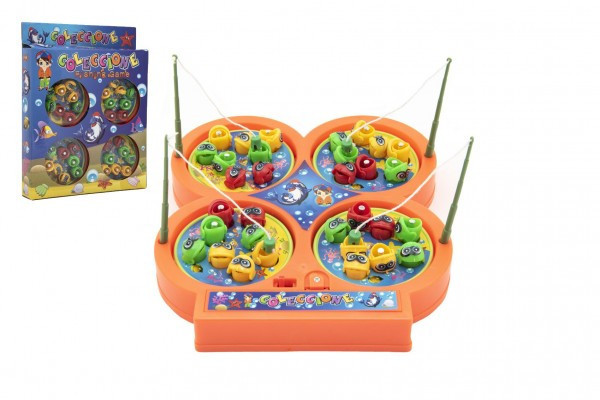 Hra ryby/rybár + prúty 4ks magnetická plast na batérie 2 farby v krabici 18x23x3cm