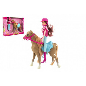 Kůň + panenka žokejka plast 23cm v krabici 35x26x8cm