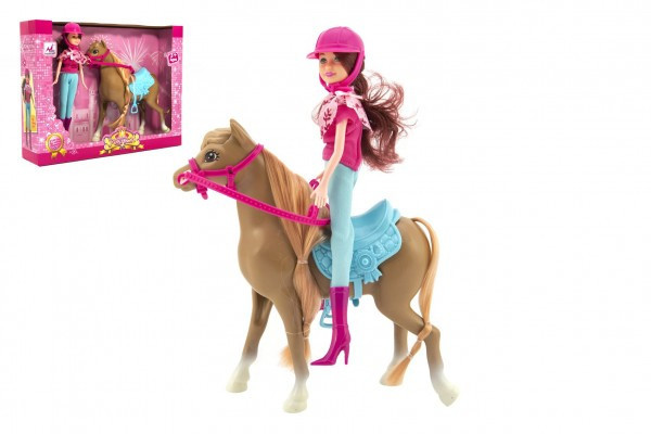 Kôň + bábika džokejka plast 23cm v krabici 35x26x8cm