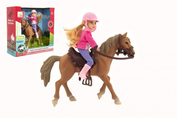 Kôň + bábika džokejka plast 20cm v krabici 23x23x9, 5cm