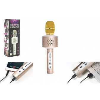 Mikrofón karaoke Bluetooth zlatý na batérie s USB káblom v krabici 10x28x8, 5cm