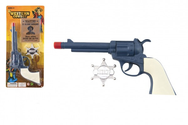 Pištoľ revolver klapací plast 23x12cm so šerifským odznakom na karte