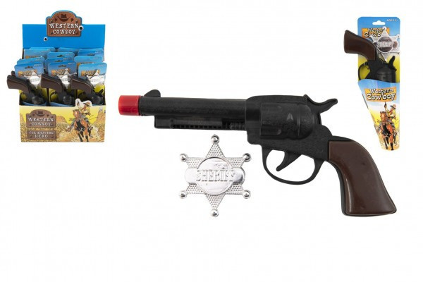 Pištoľ / Kolt klapací + šerifská hviezda kovboj plast 20cm na karte 12ks v boxe