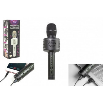 Mikrofón Karaoke Bluetooth čierny na batérie s USB káblom v krabici 10x28x8, 5cm