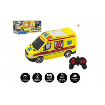 Auto RC ambulancia plast 20cm na diaľkové ovládanie 27MHz na batérie so svetlom v krabici 28x13x11c