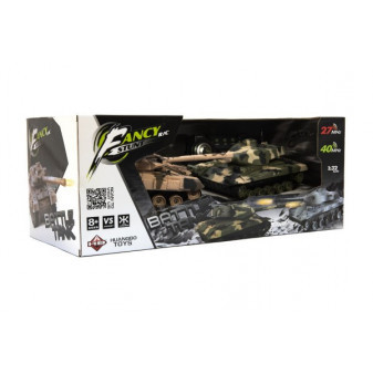 Tank RC 2ks 25cm tanková bitva+dob. pack 27MHZ a 40MHz maskáč se zvukem se světlem v kr. 50x20x2