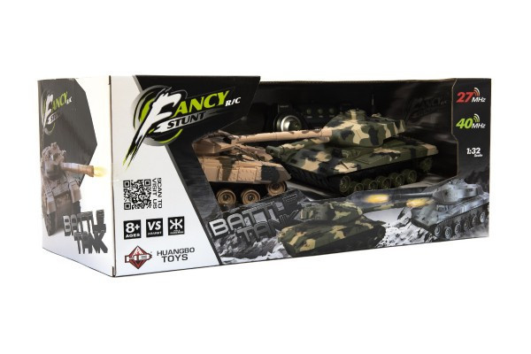 Tank RC 2ks 25cm tanková bitka+dob. pack 27MHZ a 40MHz maskáč so zvukom so svetlom v kr. 50x20x2