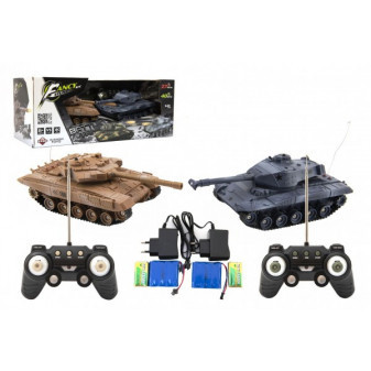 Tank RC 2szt 25cm bitwa pancerna + akumulator 27MHZ i 40MHz z dźwiękiem i światłem w pudełku 50x20x