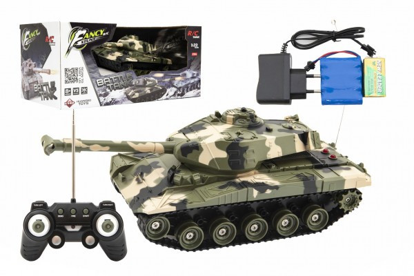 Tank RC plast 27cm 27MHz na batérie + dobíjací pack so zvukom v krabici 37x17x19cm