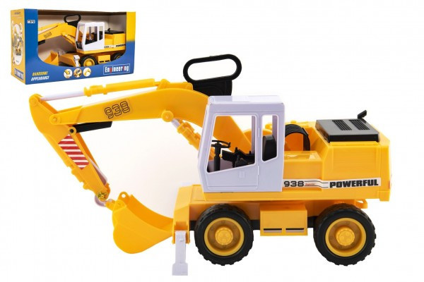 Stavebný stroj bager nakladač plast 38cm na zotrvačník v krabici 41x23x16cm