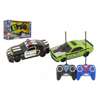 Auto RC 2ks policejní honička plast zelené 18cm na dálk. ovl. na bat. v krabici 36x22x12