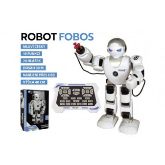 Robot RC FOBOS plastikowy interaktywny spacer 40cm czeskojęzyczny zasilany baterią z USB w pudełku 31x45x13