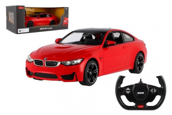 Auto RC BMW M4 Coupe červené plast 32cm 2,4 GHz na diaľk. ovládanie na batérie v krabici 44x18x23cm