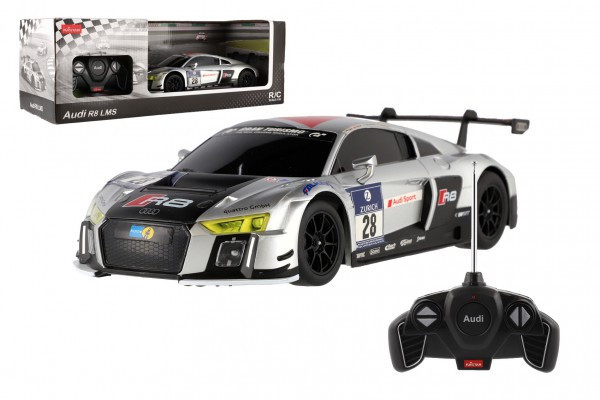 Auto RC Audi R8 plast 28cm strieborné 27MHz na diaľk. ovládanie na batérie v krabici 43x15x17cm