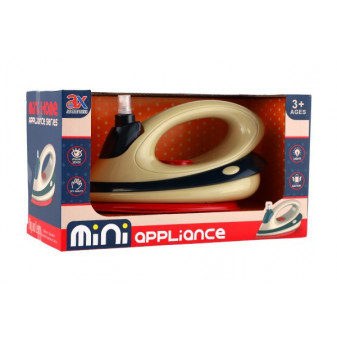 Žehlička plast 21cm s rozprašovačem na baterie s vibrací v krabici 26x15x13cm