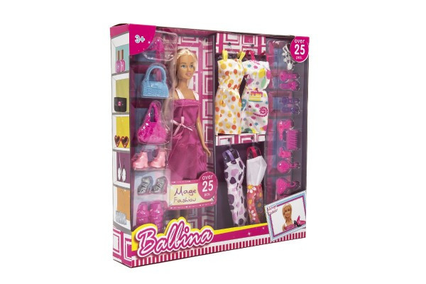 Plastikowy model lalki 30 cm z ubraniami i akcesoriami w pudełku 32x33x6cm