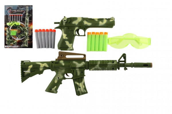 Pistolet/Karabin 2 szt plastik + naboje piankowe 11 szt + okulary na kartonie 30x46x4cm