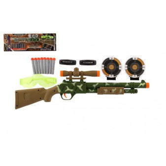 Pistolet/Karabin z celownikiem plastik 51cm + naboje piankowe 8szt, okulary na kartonie 21x62x3cm