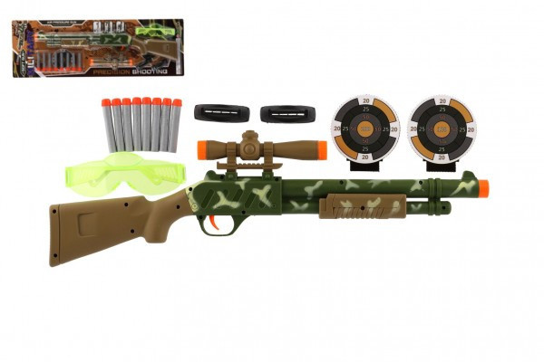 Pistolet/Karabin z celownikiem plastik 51cm + naboje piankowe 8szt, okulary na kartonie 21x62x3cm